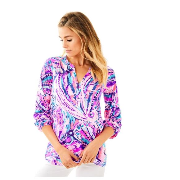 LILLY PULITZER Meg Top In Colony Coral Shell Out XS - Picture 1 of 6